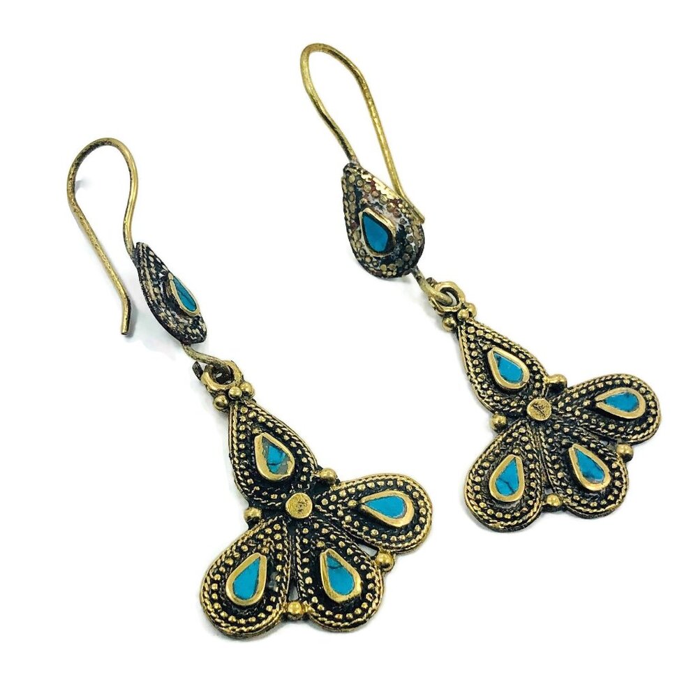 Afghan Earrings, Turquoise Earrings, Kuchi Earrings, Vintage, Middle Eastern